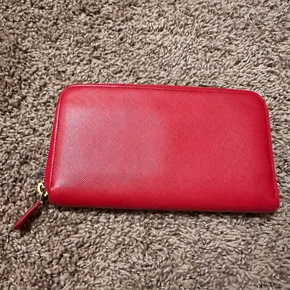 Prada Red Saffiano Zip Wallet with Gold Logo - Picture 13 of 13